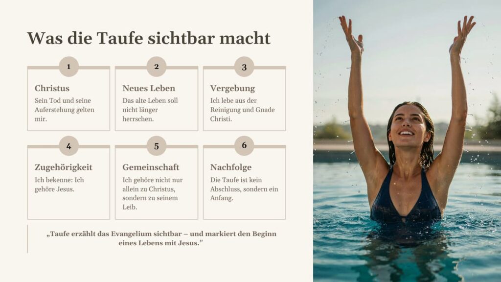 Die Taufe macht Tod, Begräbnis und Auferstehung mit Christus sichtbar