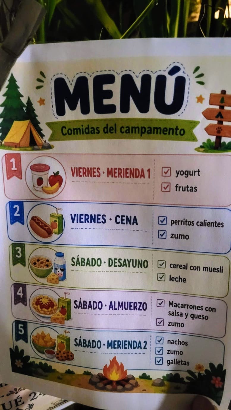 Menú del fin de semana de acampada