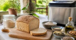 Frisch gebackenes Brot aus dem Brotbackautomaten / Pan recién hecho en una panificadora